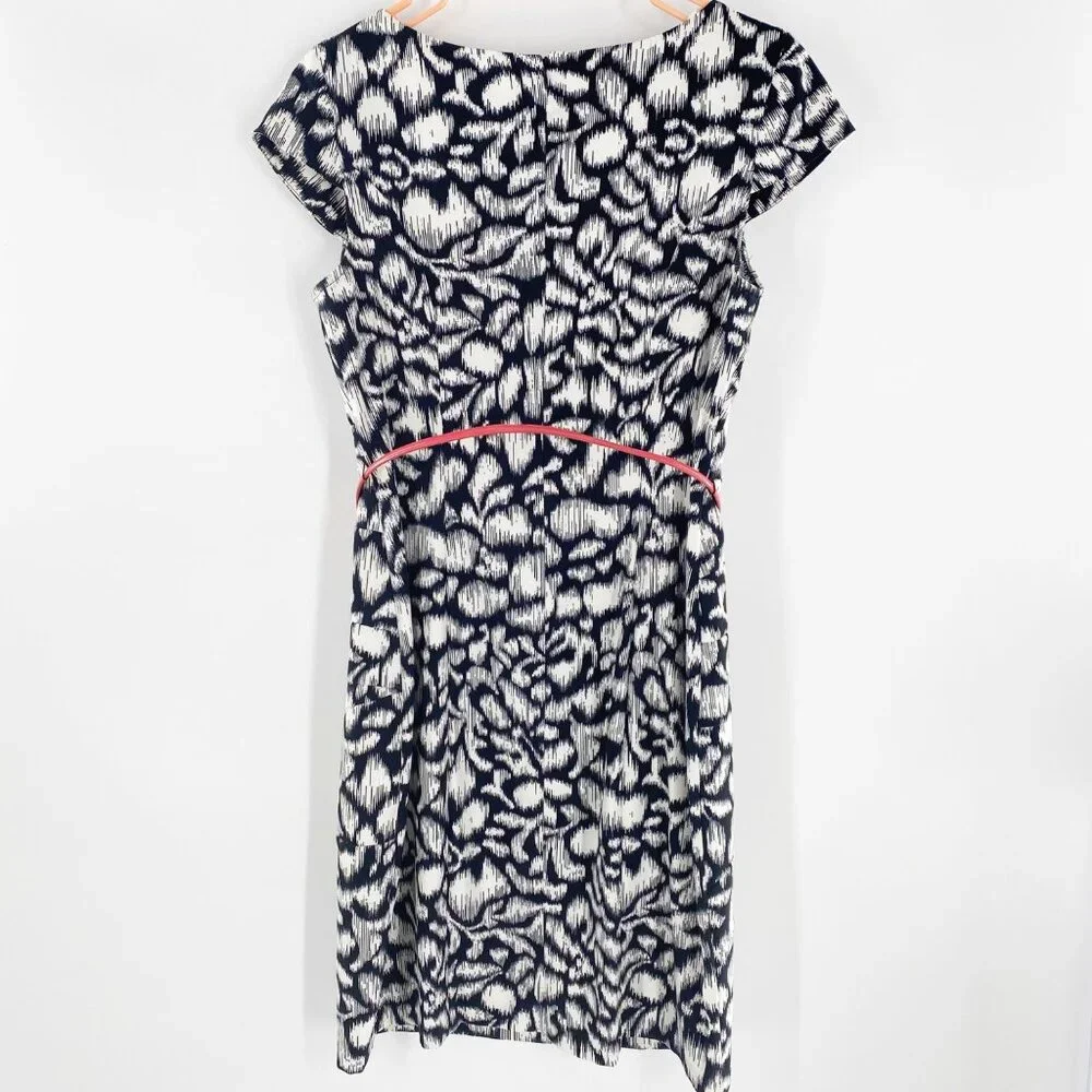 ALYX dress Black & White Pattern Belted Sheath Dress Zippered Back Size 10 - Picture 4 of 7